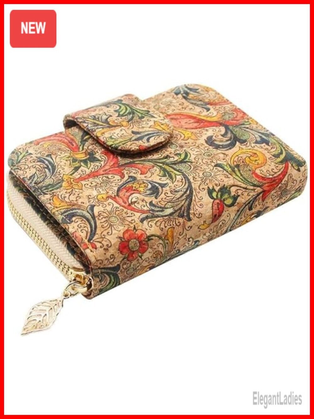 Vegan Cork Zip Around Wallet with Card Slots and Coin Pocket